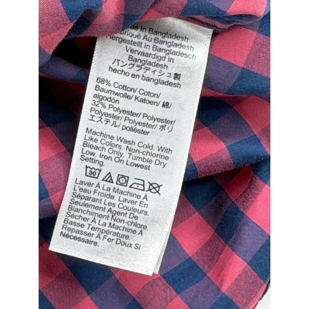 J. Crew Performance Slim Untucked‎ Gingham Shirt Mens XXL Pink Navy Blue Check